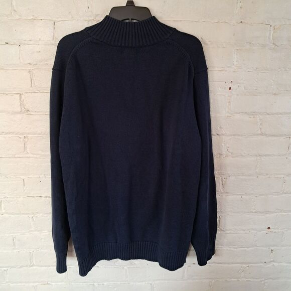 L.L. Bean Mens XXL Navy Knit Navy Blue Pullover Quarter Zip Sweater 100% Cotton - Picture 4 of 4